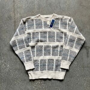 New w Tags! Pendleton Men's Vintage Wool Sweater Plaid Pattern Beige Blue Size S